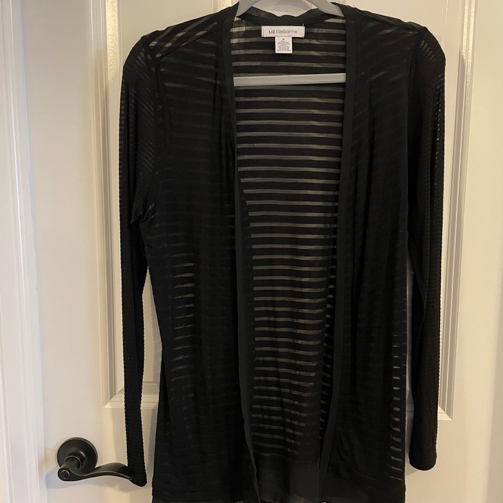 Liz Claiborne Black Sheer Stripe Open Cardigan